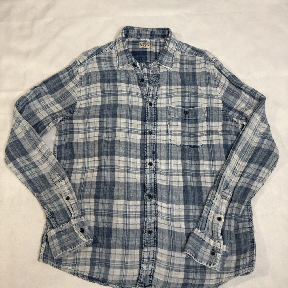 Faherty Men L Plaid Flannel Button Up Casual Gauze Gauzy Breathable Outdoors